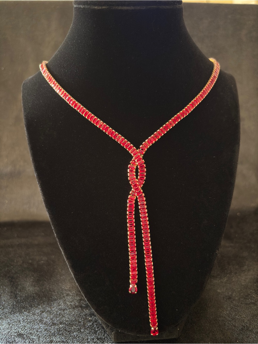 4.6mm Yellow Gold Red CZ Tennis Style Y Drop Lariat Necklace 20in